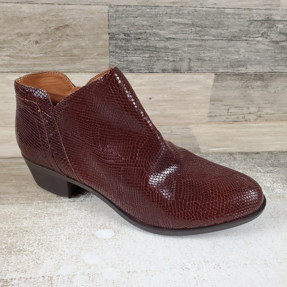 Lucky Brand Barlina Womens Boots Sz 8 M Reishi Snake Print Side Zip Block Heel